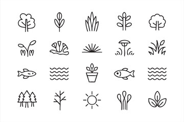 Environmental and Nature Symbols Line Icons for Digital Interfaces