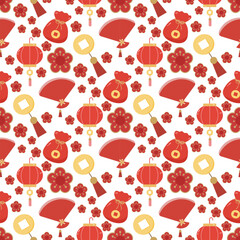 Seamless Chinese New Year Pattern with Red and Gold Elements