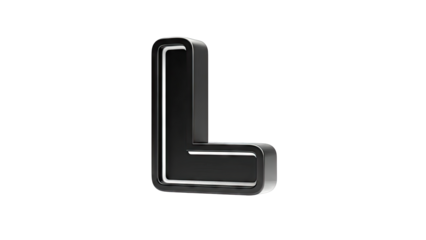3D Rendered Black Letter L with White Outline on White Background