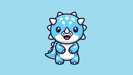 Fototapeta premium Adorable Blue Triceratops Cartoon Character with Spikes and Spots 1.