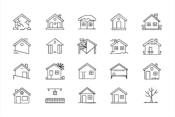 House and Home Line Icons for Real Estate UI and Web Design