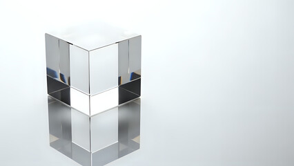 Fototapeta premium Shiny metallic cube reflecting light on sleek surface