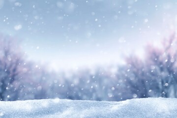 winter background with snow and bokeh lights. snowy landscape