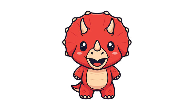 Adorable Red Cartoon Triceratops Dinosaur with Big Eyes and Smile.