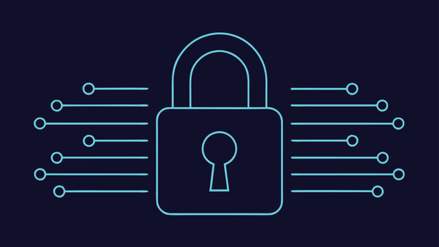 Digital Cybersecurity Lock with Network Connections on Dark Background
