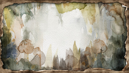 Abstract Watercolor Painting With Burnt Paper Border stock photo