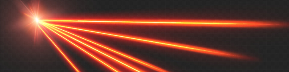Abstract red laser beam. Transparent isolated on black background. Vector illustration.