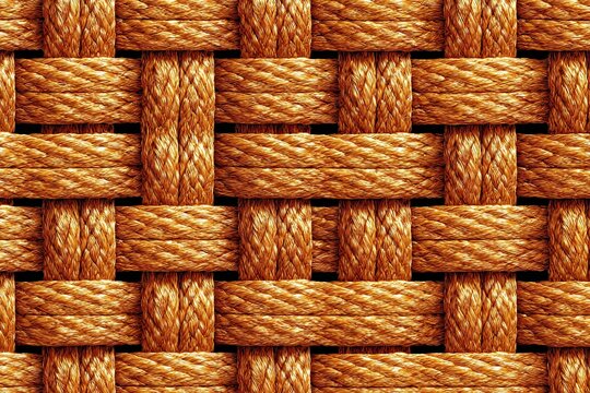 Woven pattern of tan, rectangular fiber strips with black crevices