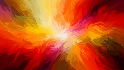 An abstract digital painting featuring a center burst of orange