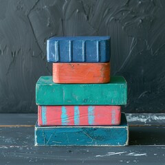 Vintage Colored Books Stacked on Dark Background