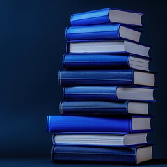 Stack of Blue Books on Dark Background