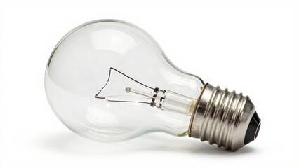 Clear glass incandescent lightbulb on white, symbolizing innovation, ideas, and electrical energy