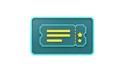 3D Rendered Ticket Icon with Stars
