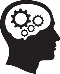 Human head with gears inside icon silhouette vector black on a white background