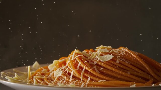 Delicious jalebi dessert with cheese falling on top