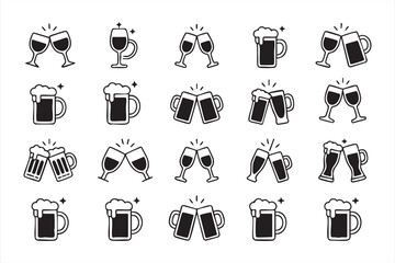 Alcohol Cheers Icons for Party Invitations and Branding UI