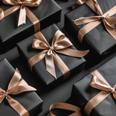 Elegant Black Gift Boxes with Gold Ribbons