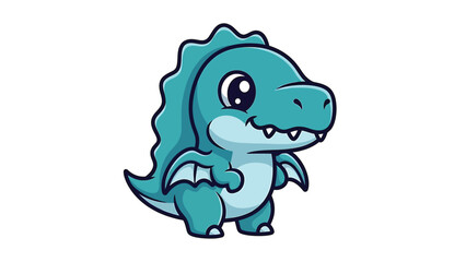 Fototapeta premium Adorable Teal Dragon Cartoon Character with Spiked Frill and Tiny Wings.