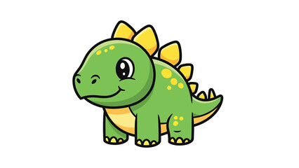 Fototapeta premium Adorable Cartoon Stegosaurus with Green Skin and Yellow Plates.