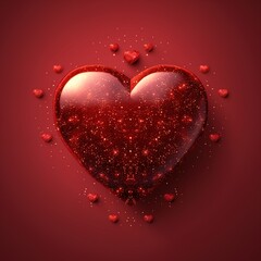 Glittering Red Heart with Sparkles on Dark Background