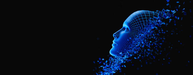 Digital Transformation: AI Artificial Intelligence in Human Face Head