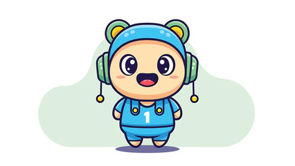 Fototapeta premium Cute Baby Bear with Headphones Cartoon Illustration.