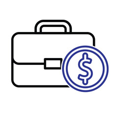 Finance icon. Briefcase and dollar coins on a white background. Economy, business, accounting. outline design style.