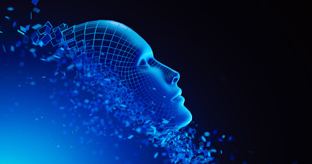 Digital Transformation: AI Artificial Intelligence in Human Face Head