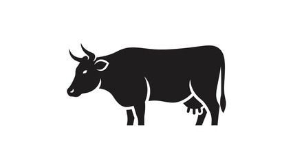 Fototapeta premium Black silhouette of a cow, representing livestock, farming, dairy production, and animals found on a farm.