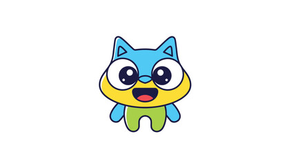 Obraz premium Adorable Cartoon Cat Character with Big Eyes and Cheerful Expression.