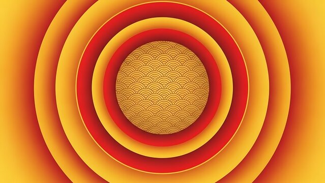 Vibrant concentric circles with wave pattern in gold and red hues on gradient background - Powered by Adobe
