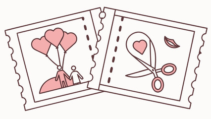 Heartfelt love ticket stubs with balloons and scissors