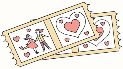 Vintage style Valentine's Day tickets with couple and heart design