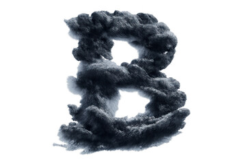 Dark cloud letter b forming on transparent background, smoke alphabet font element for weather and storm concepts