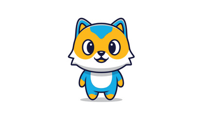 Fototapeta premium Adorable Cartoon Fox Character with Blue and Yellow Fur.