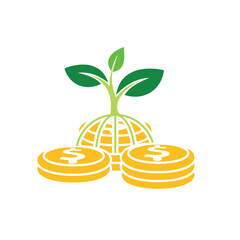 investment icon. stack of dollar coins with plants on top. economy, business, accounting. flat design style