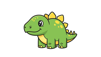 Obraz premium Adorable Green Cartoon Stegosaurus with Yellow Plates and Spikes.