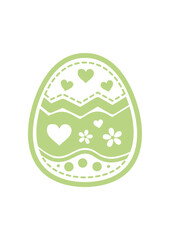 Decorative green Easter egg with floral patterns and hearts  
