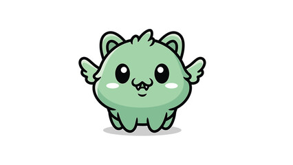 Fototapeta premium Adorable Green Monster Cartoon Character with Big Eyes.