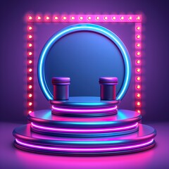 Neon-Lit Round Mirror with Pink Accents
