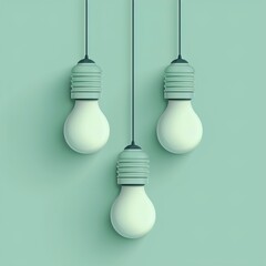 Three White Light Bulbs Hanging Against Green Background