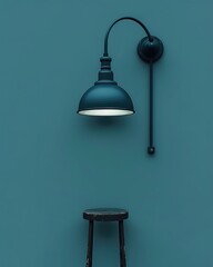 Minimalist Wall Light with Stool on Gray Wall
