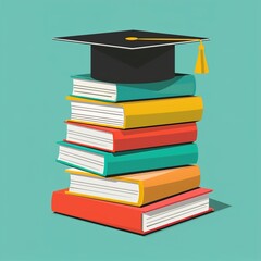 Colorful Graduation Cap on Stack of Books