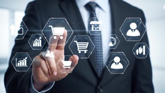 business man pressing social network icon