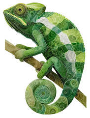 Abstract chameleon vector minimal line art organic swirl pattern green reptile curled tail geometric texture nature motif wildlife illustration stylized lizard intricate detail with calm, isolated