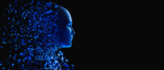 Digital Transformation: AI Artificial Intelligence in Human Face Head