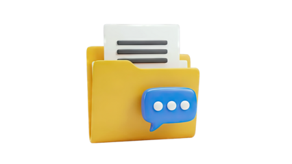 3D Icon: Folder with Documents and Chat Bubble