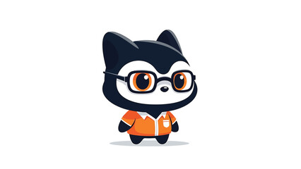Cartoon Cat Character with Glasses and Orange Shirt Illustration.