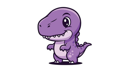 Fototapeta premium Adorable Purple Cartoon Dinosaur Character with Big Eyes and Small Arms.