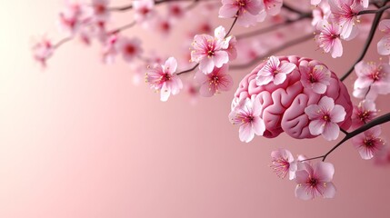 Pink brain amidst cherry blossoms